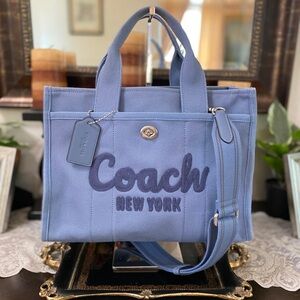 COACH Cargo Tote Canvas Bag, Silver Slate Blue, Crossbody, Med/Lrg